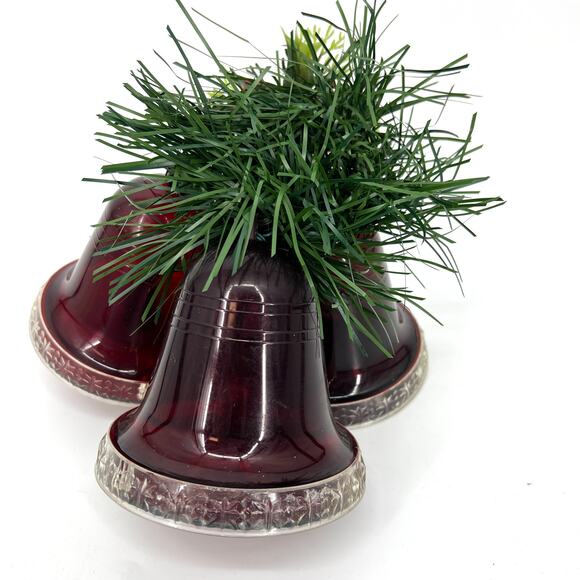Vintage 80s Carolites Cranberry Bells With Greenery Musical and Light Up Works - Picture 3 of 7
